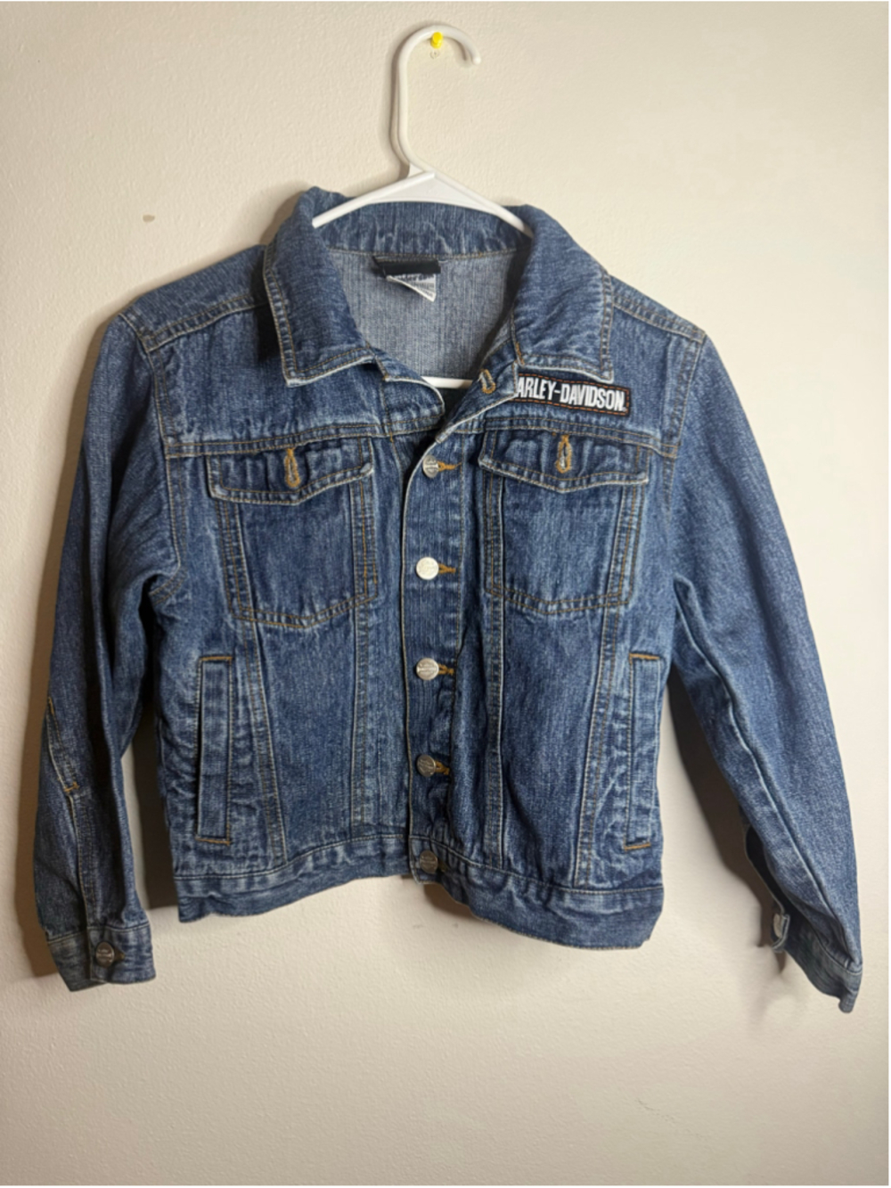 Unisex Kids Harley-Davidson Jean Jacket S Blue w/ back logo.